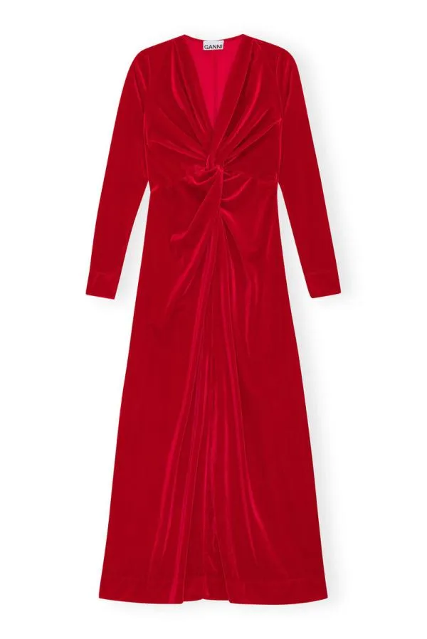 Clothing GANNI Dresses Red Velvet Jersey Twist Long Dress Savvy Red Clothing GANNI Dresses Red Velvet Jersey Twist Long Dress Savvy Red