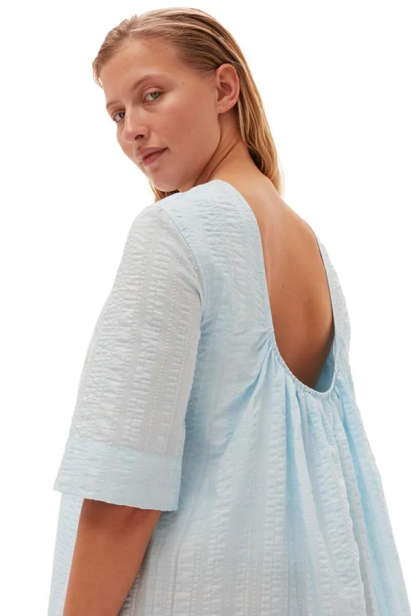 Clothing GANNI Dresses Seersucker Check Maxi Dress Ice Water Clothing GANNI Dresses Seersucker Check Maxi Dress Ice Water