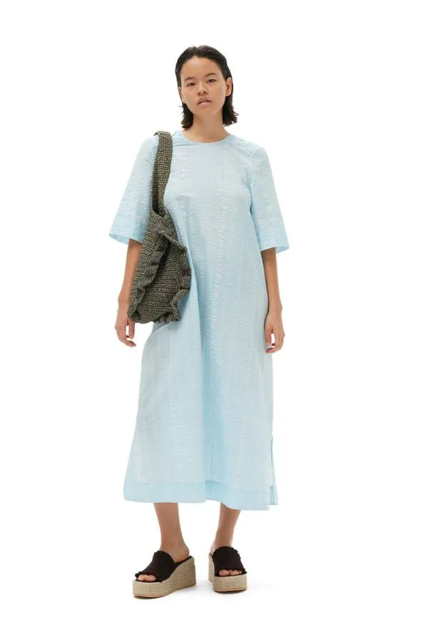 Clothing GANNI Dresses Seersucker Check Maxi Dress Ice Water Clothing GANNI Dresses Seersucker Check Maxi Dress Ice Water