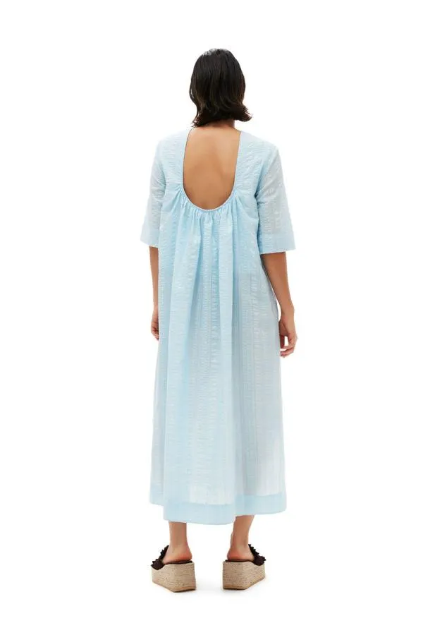 Clothing GANNI Dresses Seersucker Check Maxi Dress Ice Water Clothing GANNI Dresses Seersucker Check Maxi Dress Ice Water