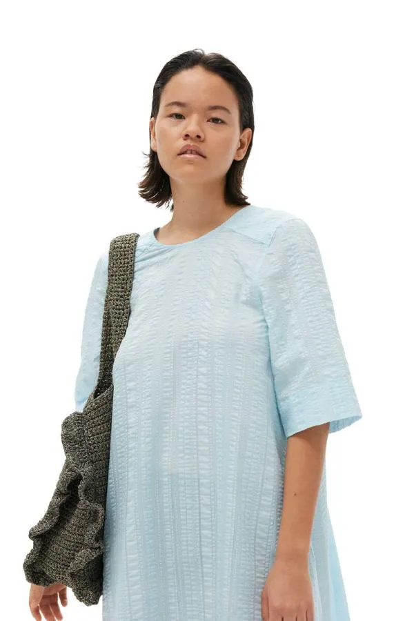 Clothing GANNI Dresses Seersucker Check Maxi Dress Ice Water Clothing GANNI Dresses Seersucker Check Maxi Dress Ice Water