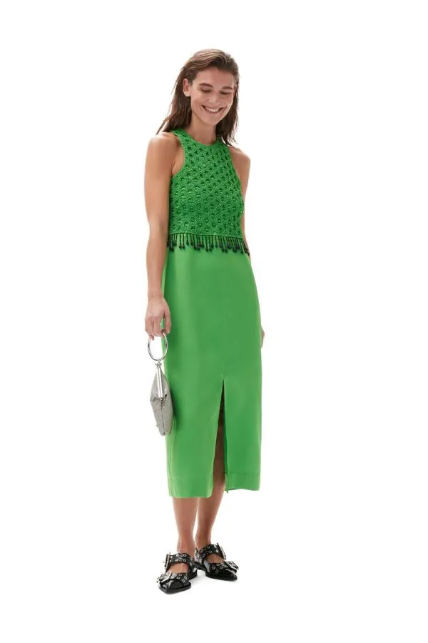 Clothing GANNI Dresses Smocked Satin Maxi Dress Classic Green