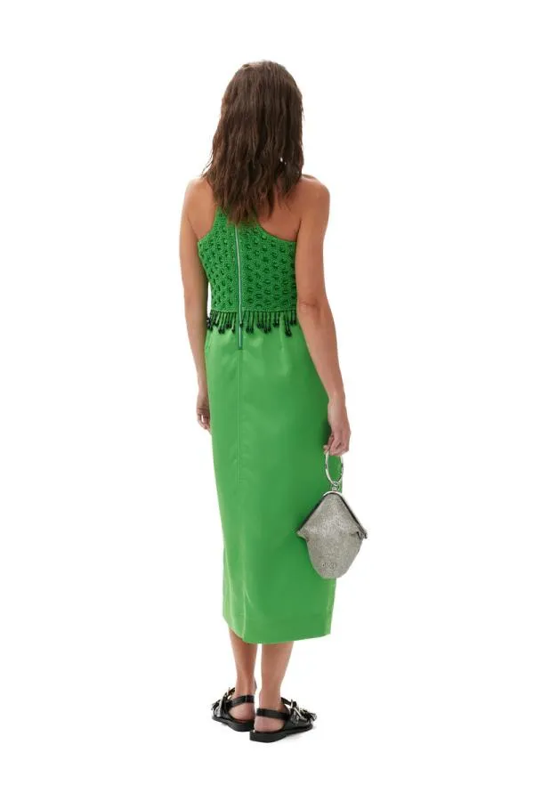 Clothing GANNI Dresses Smocked Satin Maxi Dress Classic Green Clothing GANNI Dresses Smocked Satin Maxi Dress Classic Green