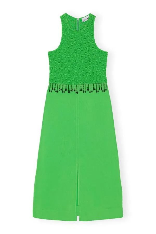 Clothing GANNI Dresses Smocked Satin Maxi Dress Classic Green Clothing GANNI Dresses Smocked Satin Maxi Dress Classic Green