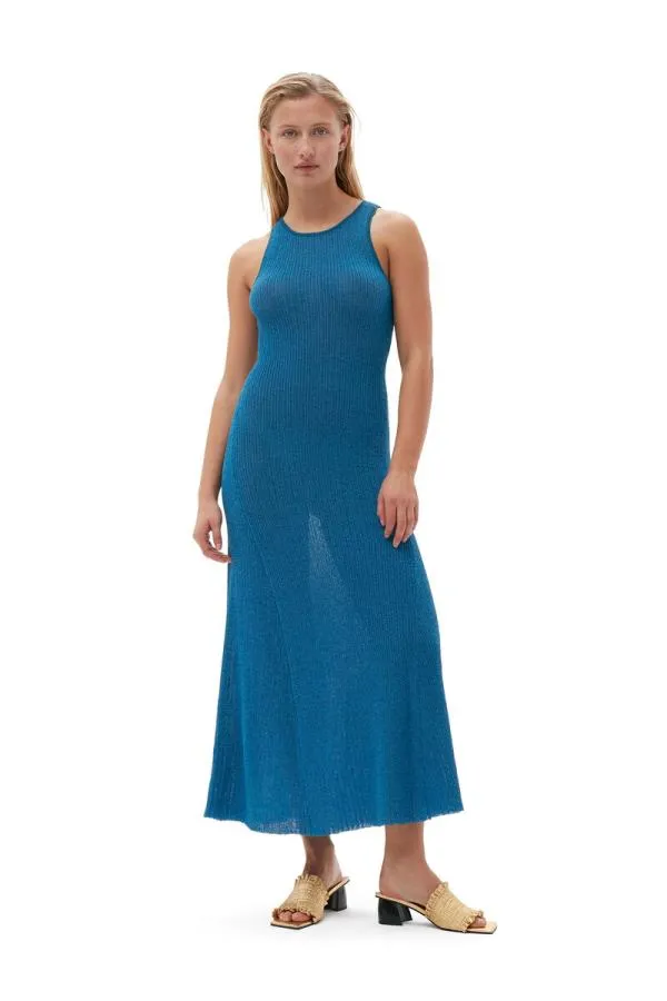 Clothing GANNI Dresses Sparkle Rib Open Back Dress Brilliant Blue