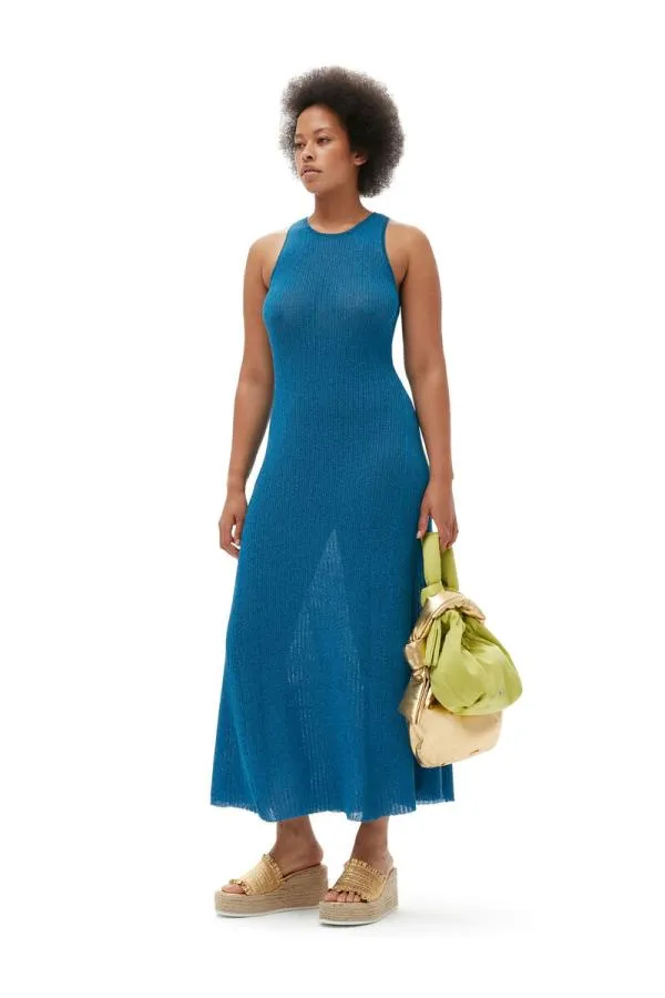 Clothing GANNI Dresses Sparkle Rib Open Back Dress Brilliant Blue Clothing GANNI Dresses Sparkle Rib Open Back Dress Brilliant Blue