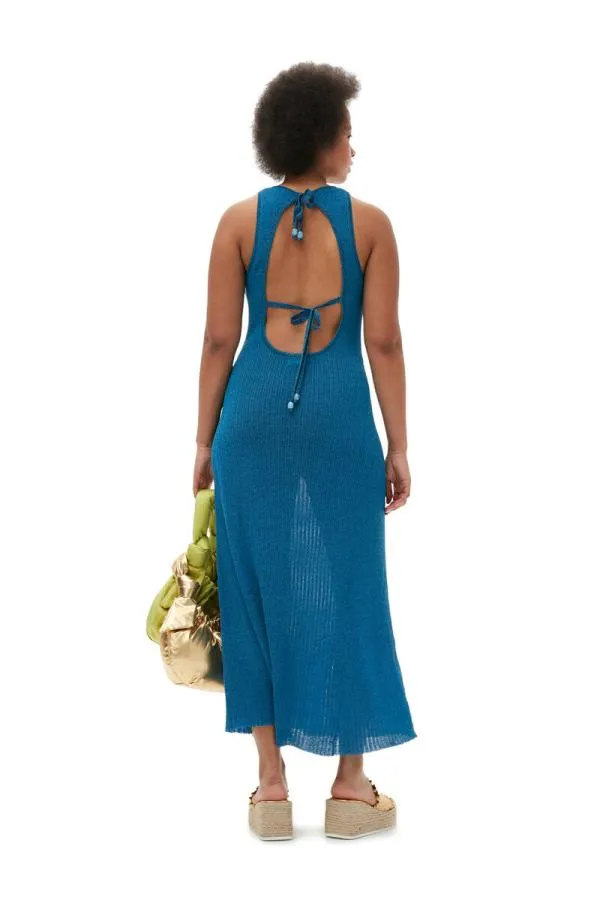 Clothing GANNI Dresses Sparkle Rib Open Back Dress Brilliant Blue Clothing GANNI Dresses Sparkle Rib Open Back Dress Brilliant Blue