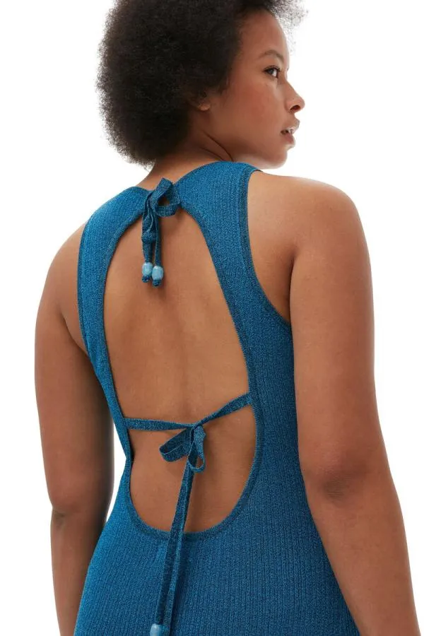 Clothing GANNI Dresses Sparkle Rib Open Back Dress Brilliant Blue Clothing GANNI Dresses Sparkle Rib Open Back Dress Brilliant Blue