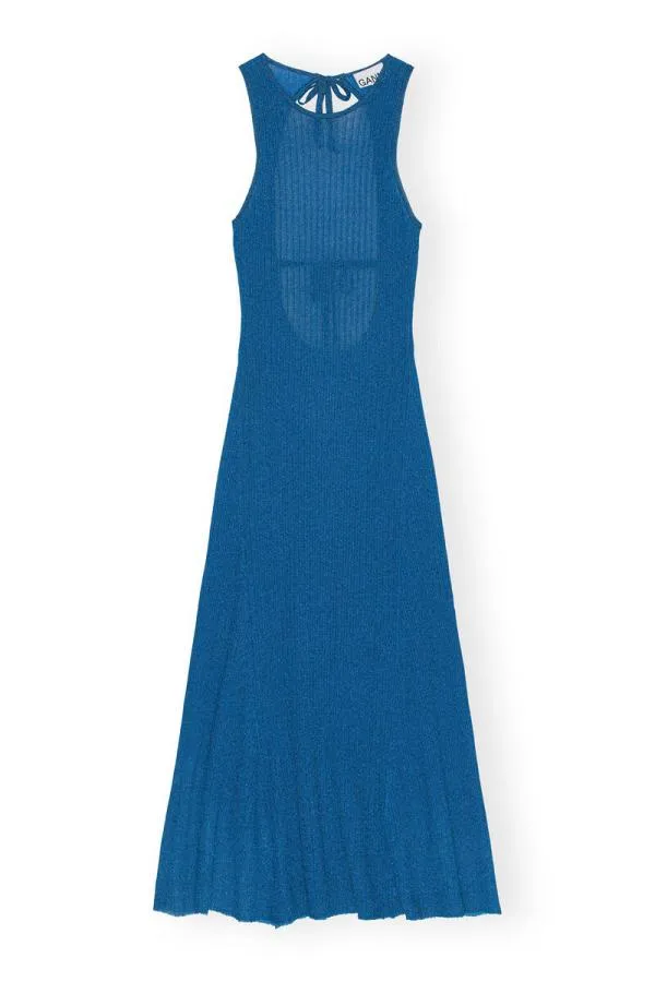 Clothing GANNI Dresses Sparkle Rib Open Back Dress Brilliant Blue Clothing GANNI Dresses Sparkle Rib Open Back Dress Brilliant Blue
