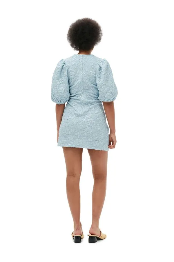 Clothing GANNI Dresses Stretch Jacquard Puff Sleeves Mini Dress Sky Blue Clothing GANNI Dresses Stretch Jacquard Puff Sleeves Mini Dress Sky Blue