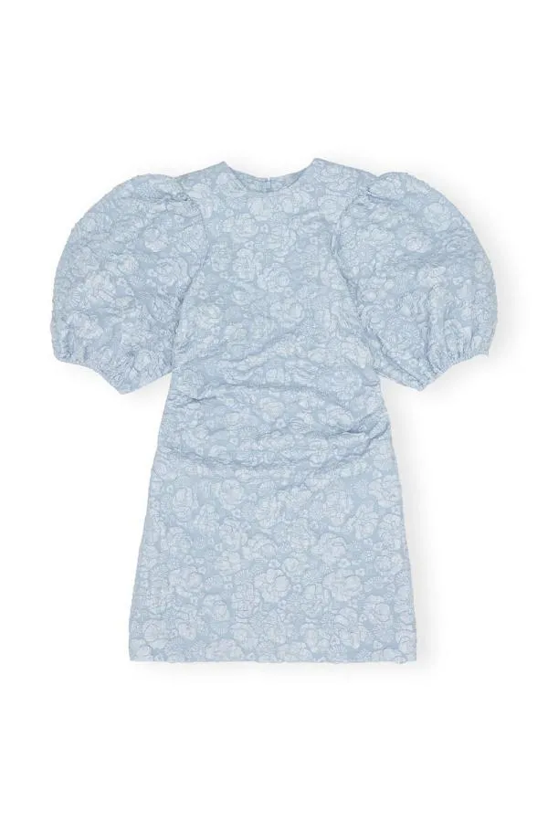 Clothing GANNI Dresses Stretch Jacquard Puff Sleeves Mini Dress Sky Blue Clothing GANNI Dresses Stretch Jacquard Puff Sleeves Mini Dress Sky Blue