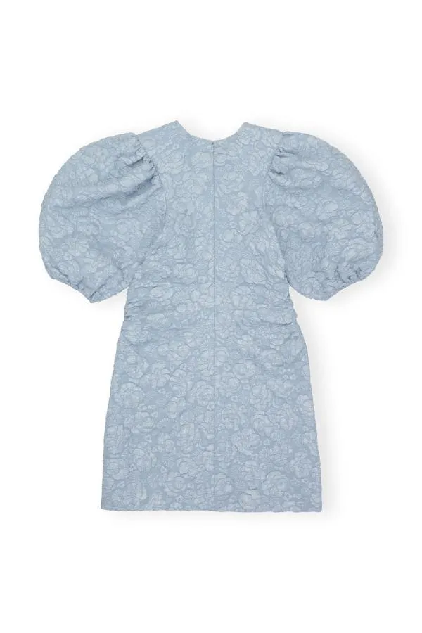 Clothing GANNI Dresses Stretch Jacquard Puff Sleeves Mini Dress Sky Blue Clothing GANNI Dresses Stretch Jacquard Puff Sleeves Mini Dress Sky Blue