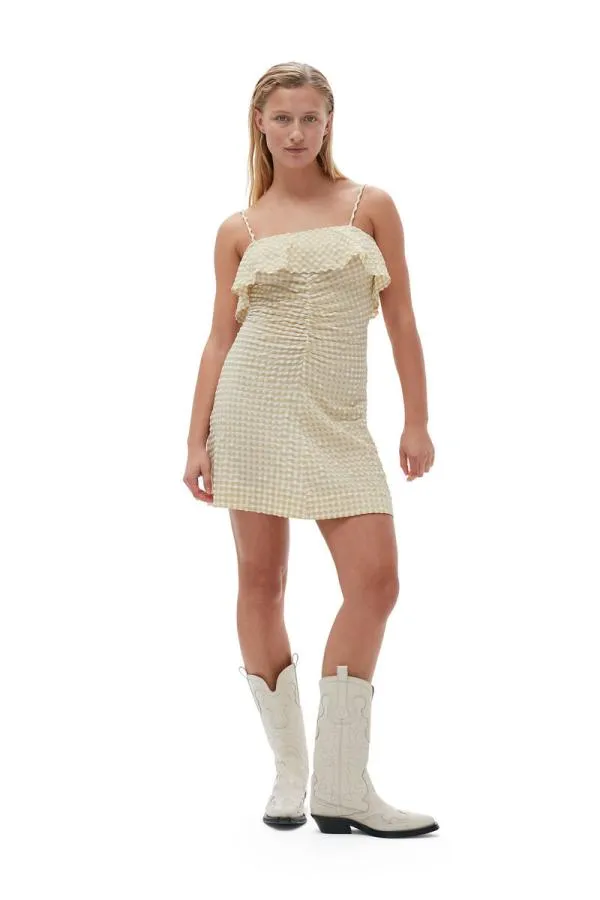 Clothing GANNI Dresses Stretch Seersucker Strap Mini Dress Pale Khaki