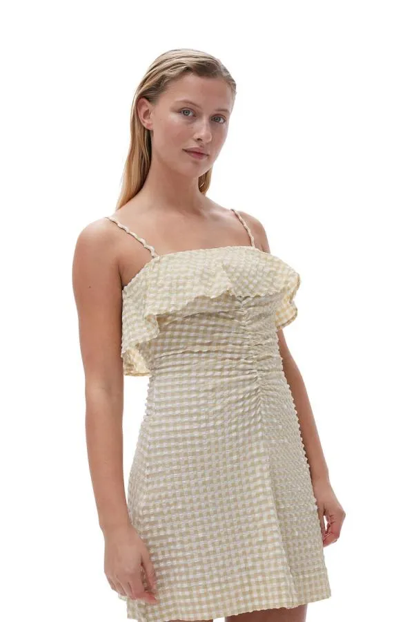 Clothing GANNI Dresses Stretch Seersucker Strap Mini Dress Pale Khaki Clothing GANNI Dresses Stretch Seersucker Strap Mini Dress Pale Khaki