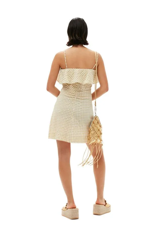 Clothing GANNI Dresses Stretch Seersucker Strap Mini Dress Pale Khaki Clothing GANNI Dresses Stretch Seersucker Strap Mini Dress Pale Khaki