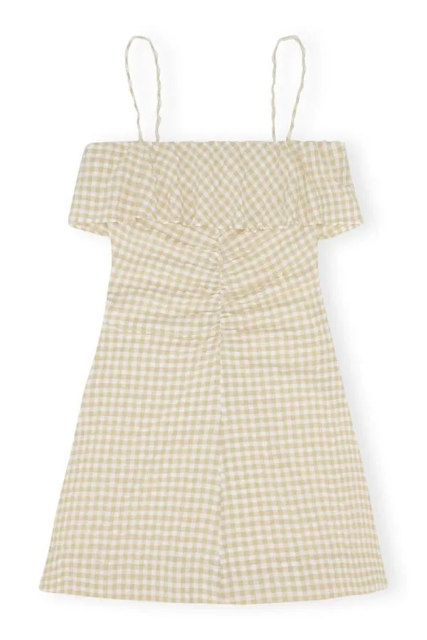 Clothing GANNI Dresses Stretch Seersucker Strap Mini Dress Pale Khaki Clothing GANNI Dresses Stretch Seersucker Strap Mini Dress Pale Khaki