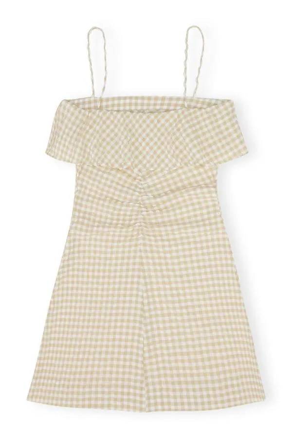 Clothing GANNI Dresses Stretch Seersucker Strap Mini Dress Pale Khaki Clothing GANNI Dresses Stretch Seersucker Strap Mini Dress Pale Khaki