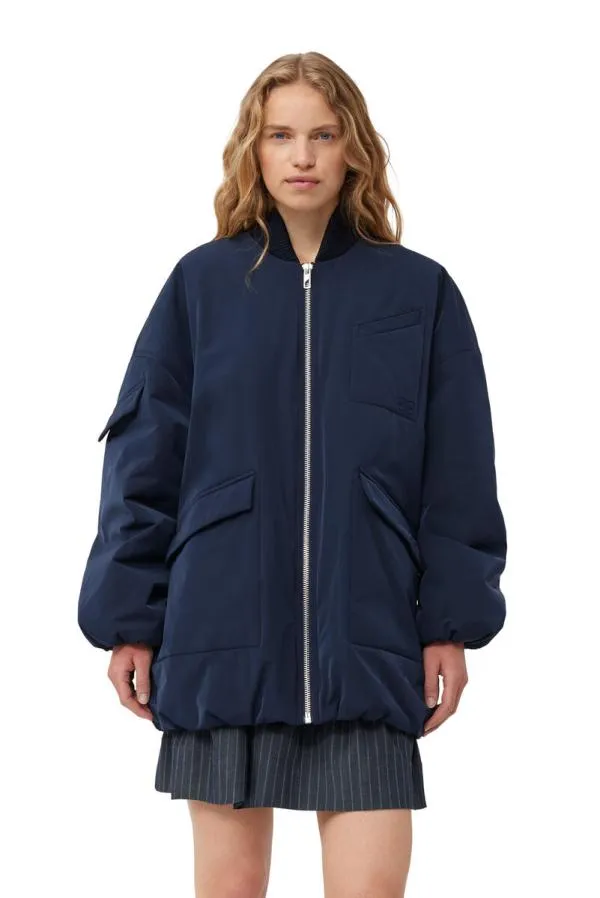 Clothing GANNI Extended Sizes Blue Twill Oversized Bomber Jacket Sky Captain