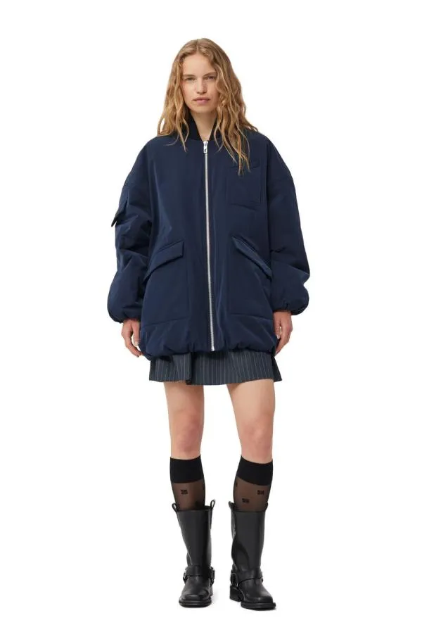 Clothing GANNI Extended Sizes Blue Twill Oversized Bomber Jacket Sky Captain