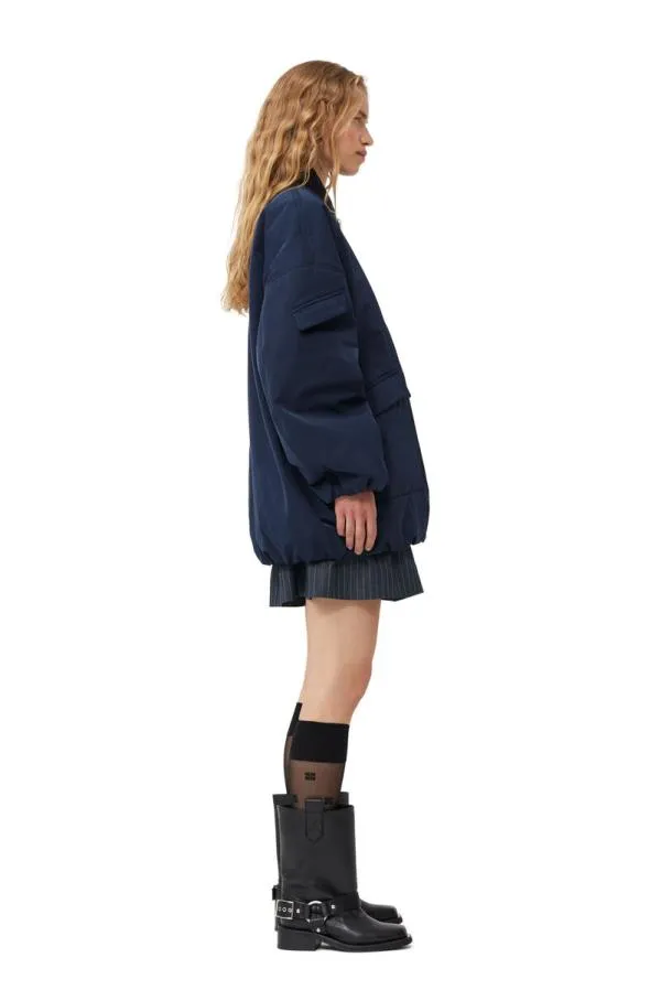 Clothing GANNI Extended Sizes Blue Twill Oversized Bomber Jacket Sky Captain