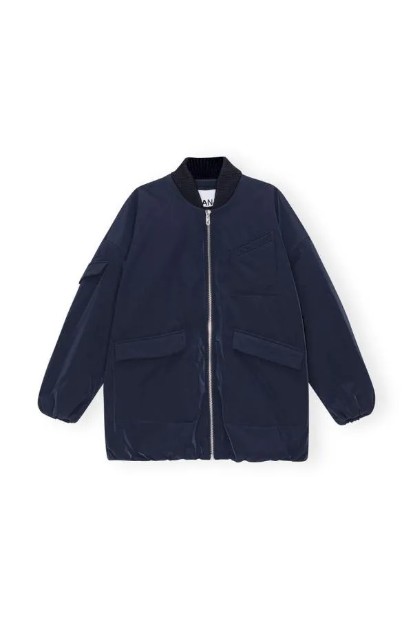 Clothing GANNI Extended Sizes Blue Twill Oversized Bomber Jacket Sky Captain