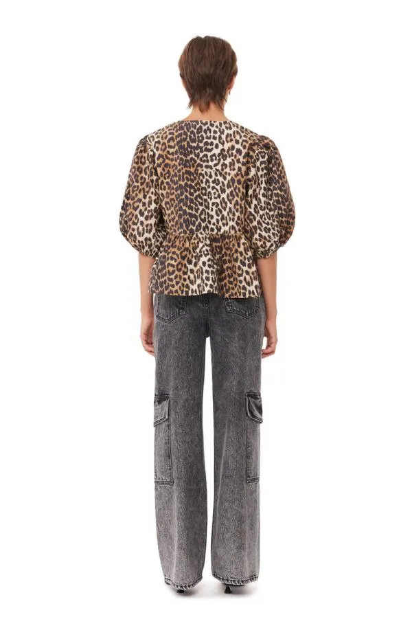 Clothing GANNI Extended Sizes Leopard Cotton Poplin Blouse Leopard Clothing GANNI Extended Sizes Leopard Cotton Poplin Blouse Leopard