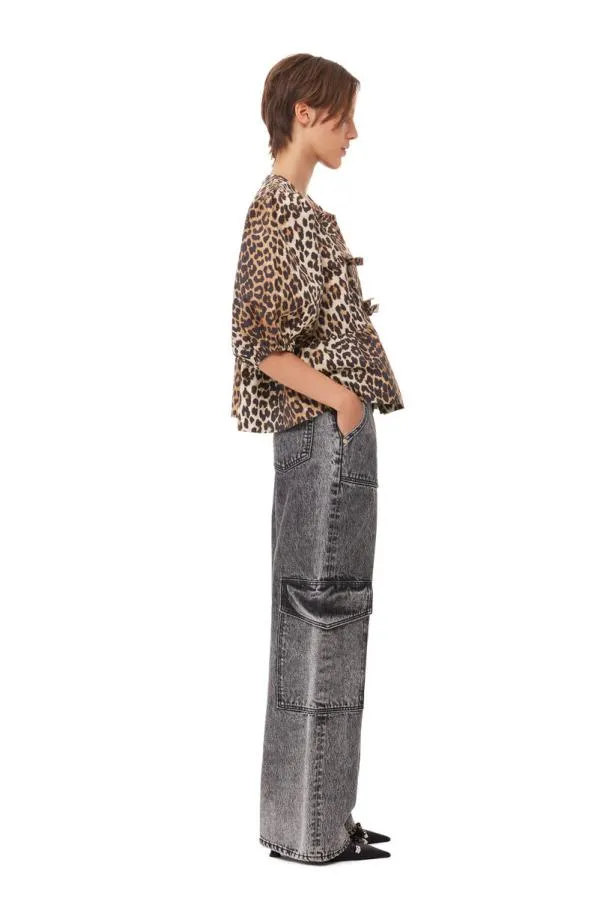 Clothing GANNI Extended Sizes Leopard Cotton Poplin Blouse Leopard Clothing GANNI Extended Sizes Leopard Cotton Poplin Blouse Leopard