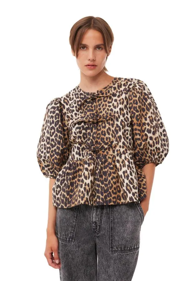 Clothing GANNI Extended Sizes Leopard Cotton Poplin Blouse Leopard Clothing GANNI Extended Sizes Leopard Cotton Poplin Blouse Leopard