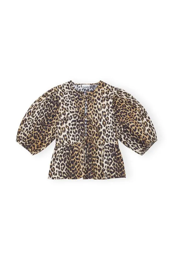 Clothing GANNI Extended Sizes Leopard Cotton Poplin Blouse Leopard Clothing GANNI Extended Sizes Leopard Cotton Poplin Blouse Leopard