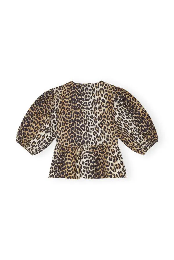 Clothing GANNI Extended Sizes Leopard Cotton Poplin Blouse Leopard Clothing GANNI Extended Sizes Leopard Cotton Poplin Blouse Leopard