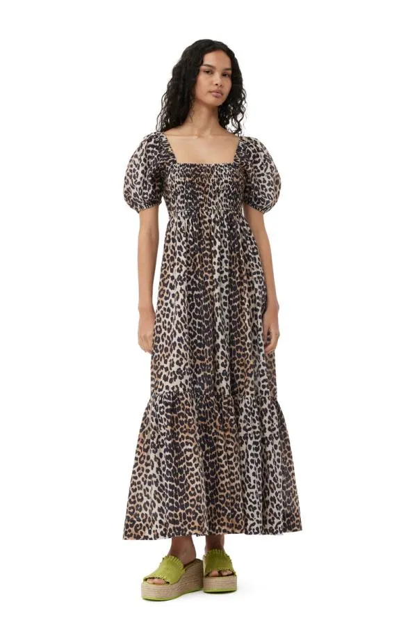 Clothing GANNI Extended Sizes Silk Smock Maxi Dress Leopard