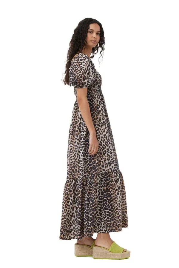 Clothing GANNI Extended Sizes Silk Smock Maxi Dress Leopard