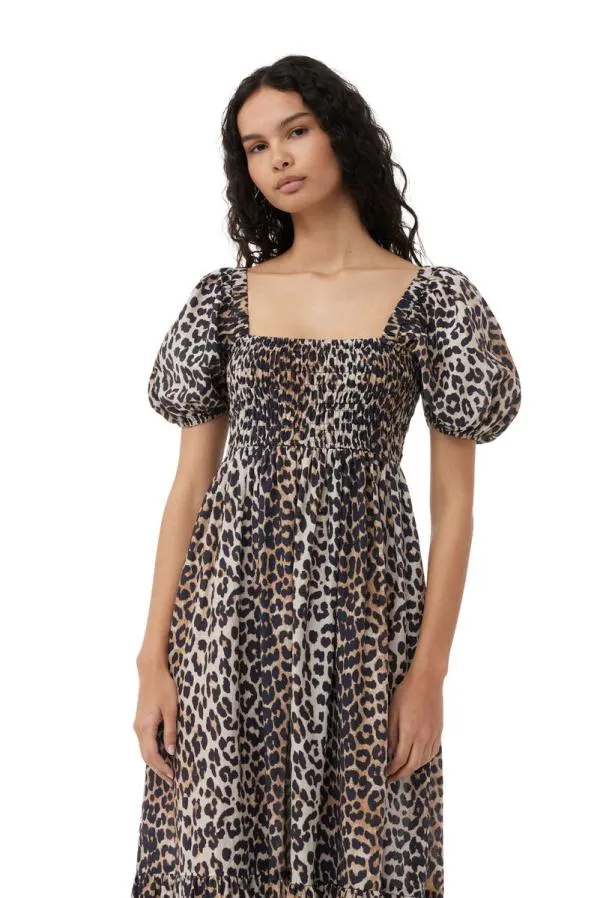 Clothing GANNI Extended Sizes Silk Smock Maxi Dress Leopard