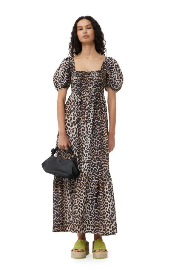 Clothing GANNI Extended Sizes Silk Smock Maxi Dress Leopard