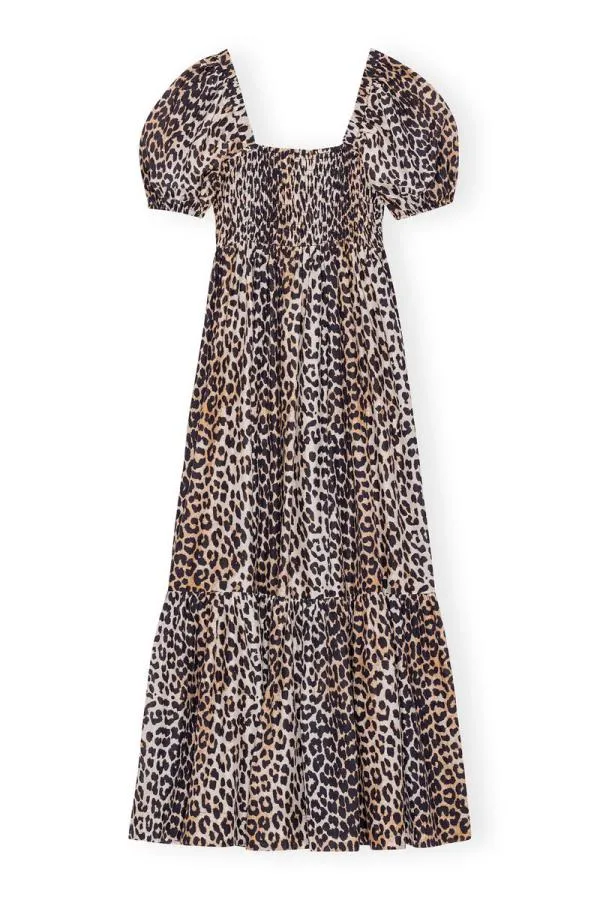 Clothing GANNI Extended Sizes Silk Smock Maxi Dress Leopard