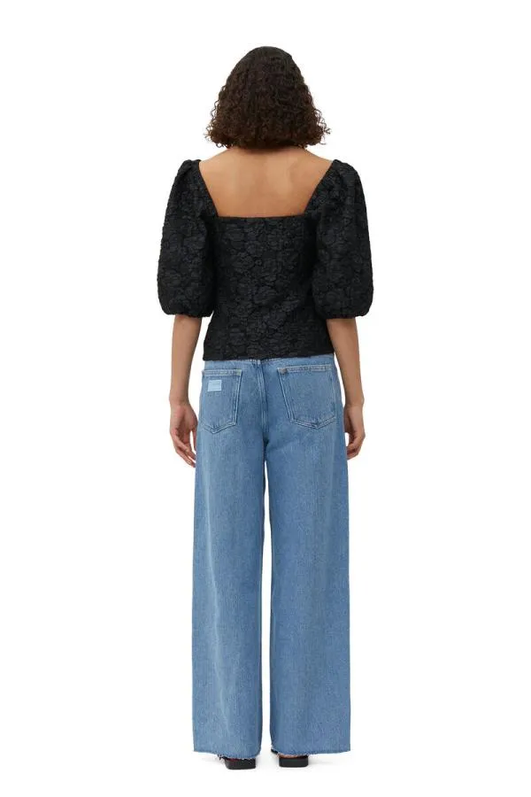 Clothing GANNI Extended Sizes Stretch Jacquard Fitted Blouse Black Clothing GANNI Extended Sizes Stretch Jacquard Fitted Blouse Black