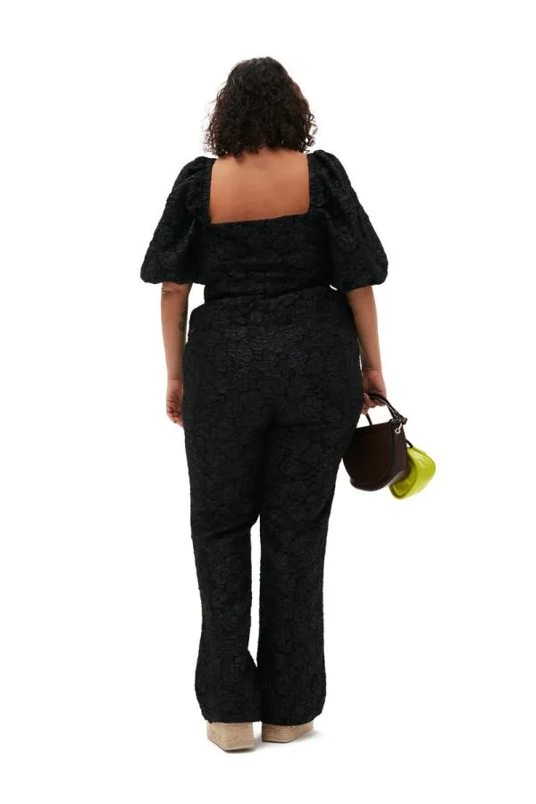 Clothing GANNI Extended Sizes Stretch Jacquard Fitted Blouse Black Clothing GANNI Extended Sizes Stretch Jacquard Fitted Blouse Black