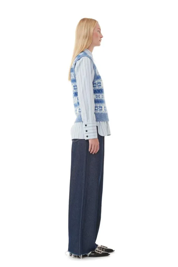 Clothing GANNI Knitwear Recut Logo Wool Mix Vest Silver Lake Blue