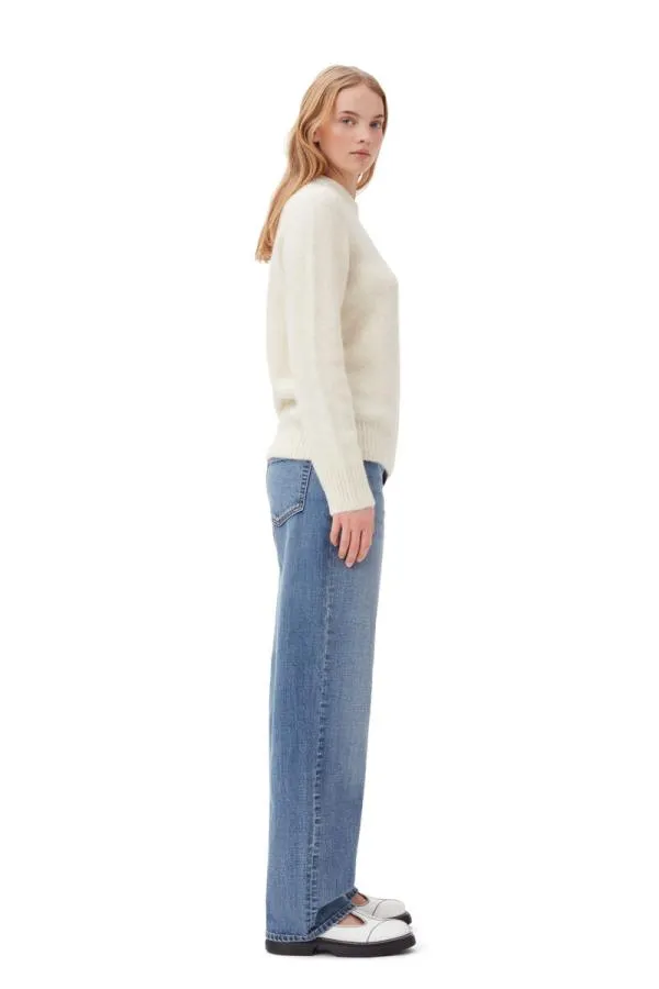 Clothing GANNI Knitwear White Brushed Alpaca ONeck Sweater Egret Clothing GANNI Knitwear White Brushed Alpaca ONeck Sweater Egret