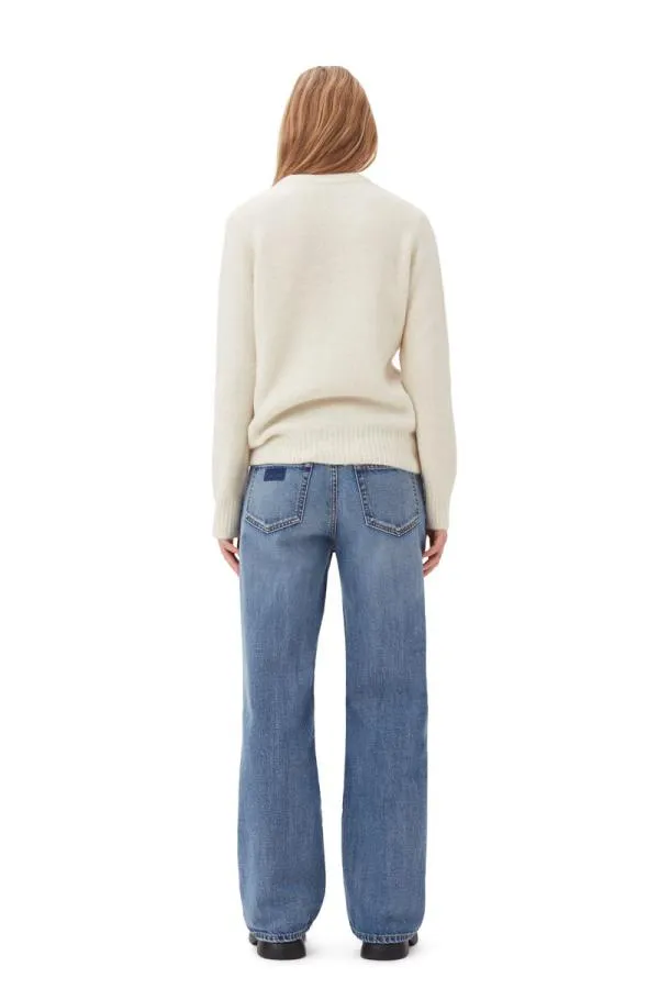 Clothing GANNI Knitwear White Brushed Alpaca ONeck Sweater Egret Clothing GANNI Knitwear White Brushed Alpaca ONeck Sweater Egret