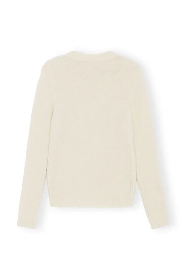 Clothing GANNI Knitwear White Brushed Alpaca ONeck Sweater Egret Clothing GANNI Knitwear White Brushed Alpaca ONeck Sweater Egret