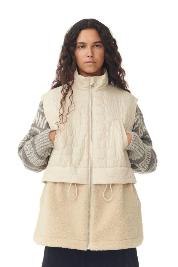 Clothing GANNI Outerwear Ripstop Quilt Fleece Vest Oyster Gray
