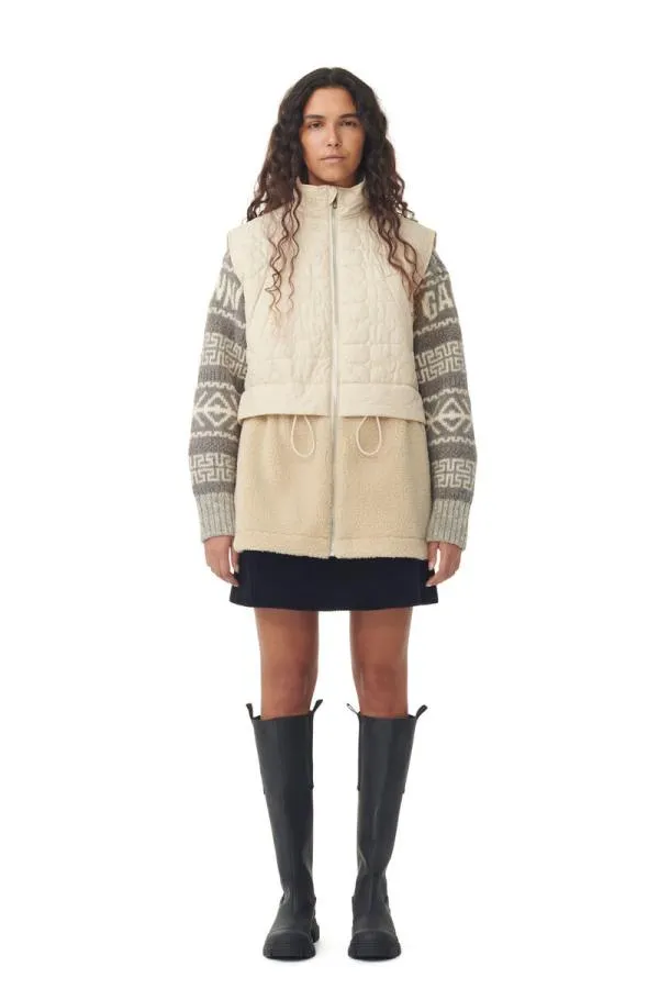 Clothing GANNI Outerwear Ripstop Quilt Fleece Vest Oyster Gray