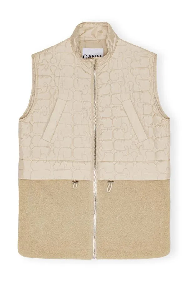 Clothing GANNI Outerwear Ripstop Quilt Fleece Vest Oyster Gray
