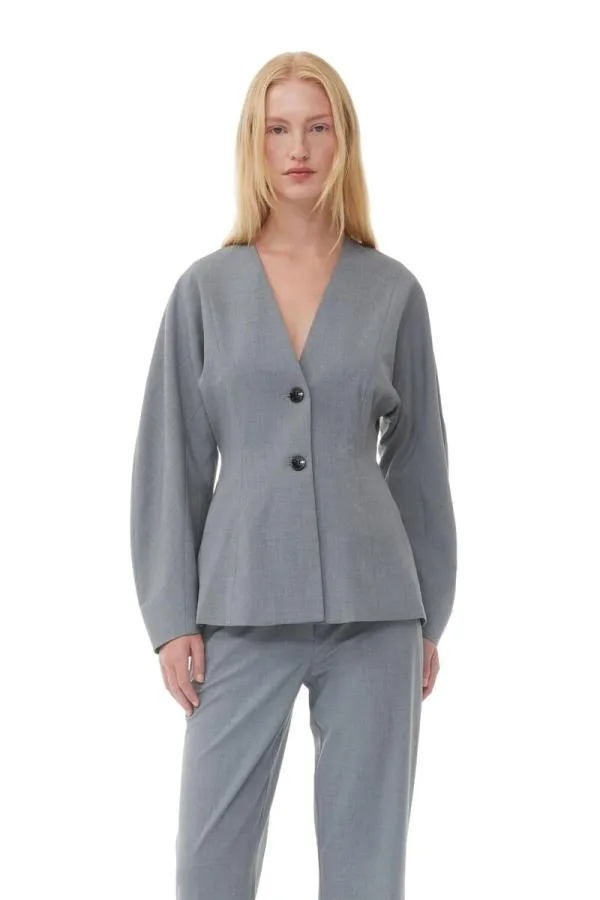 Clothing GANNI Suiting Grey Drapey Melange Fitted Blazer Paloma Melange