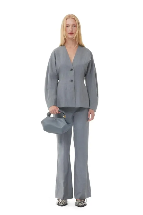 Clothing GANNI Suiting Grey Drapey Melange Fitted Blazer Paloma Melange Clothing GANNI Suiting Grey Drapey Melange Fitted Blazer Paloma Melange