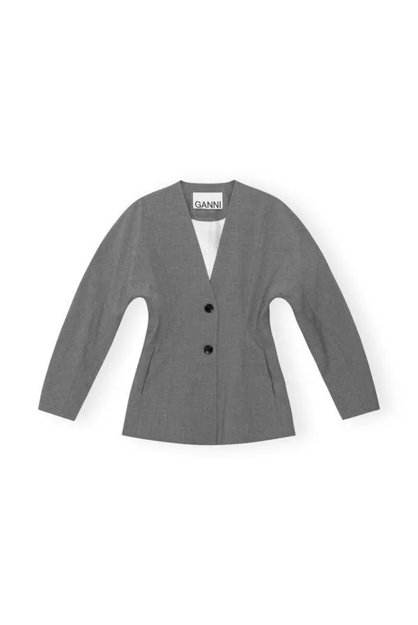 Clothing GANNI Suiting Grey Drapey Melange Fitted Blazer Paloma Melange Clothing GANNI Suiting Grey Drapey Melange Fitted Blazer Paloma Melange