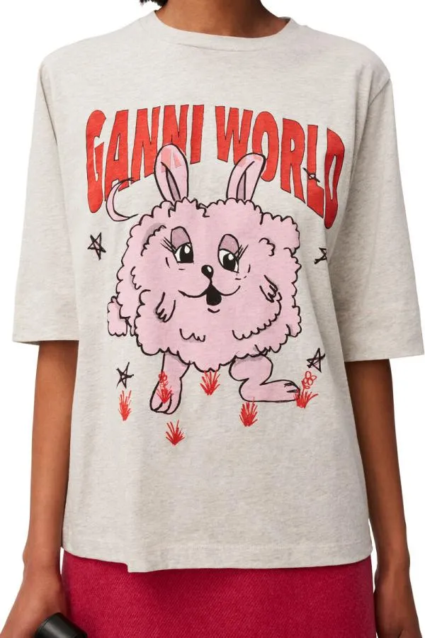 Clothing GANNI TShirts Bunny Tshirt Grey Melangenature Clothing GANNI TShirts Bunny Tshirt Grey Melangenature