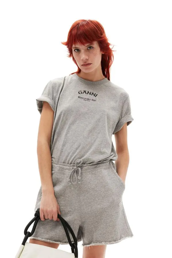Clothing GANNI TShirts Grey Relaxed Oneck Tshirt Paloma Melange