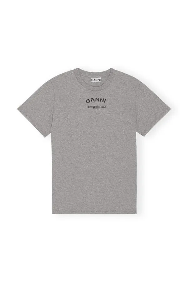 Clothing GANNI TShirts Grey Relaxed Oneck Tshirt Paloma Melange